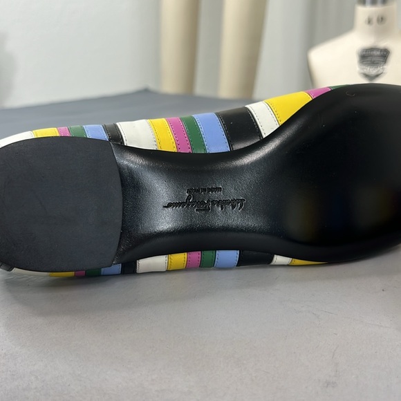 Salvatore Ferragamo Varina Rainbow Stripe Flats Bow Logo - Picture 7 of 13